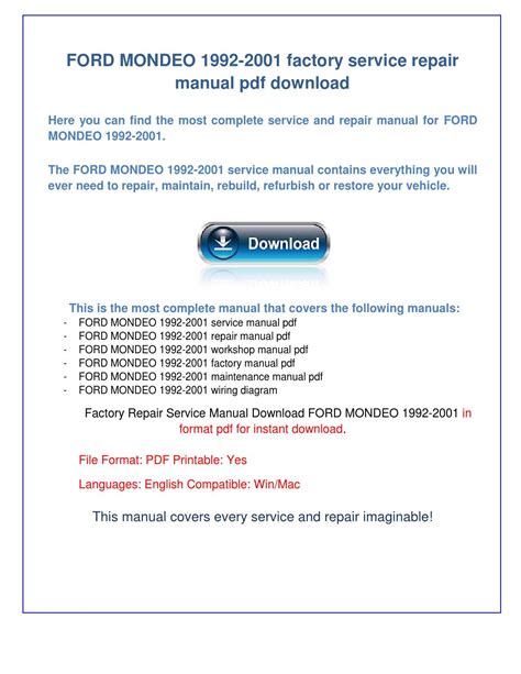 Pdf Download ford mondeo 1992 2001 workshop service manual pdf [PDF